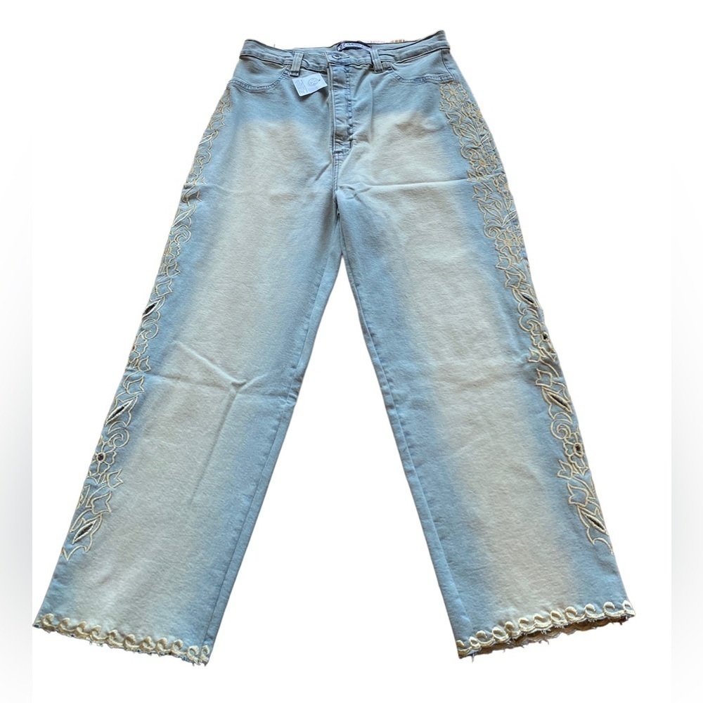 Claudio Russo Made in Brazil Distressed Embroidered Jeans Size 16 New with tags